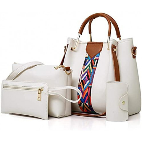 4 Pack Handbags for Women, Lady Fashion Top Handle Tote Bag PU Leather 